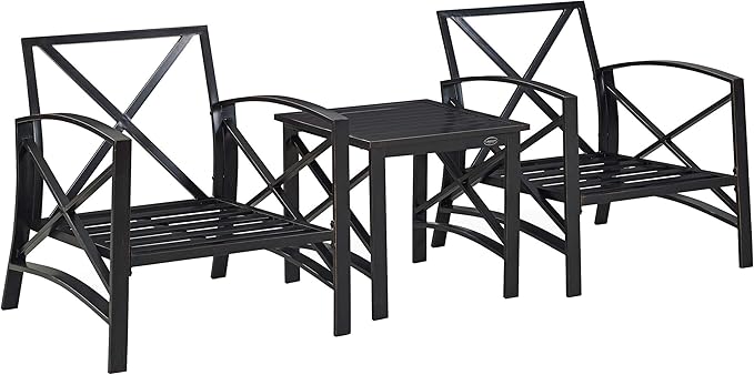 Crosley Furniture Kaplan 3-Piece Outdoor Chair and Side Table Set, Patio Conversation Sets for Porch, Deck, Oiled Bronze with Oatmeal Cushions