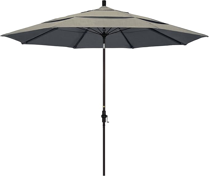 California Umbrella 11' Round Crank Lift, Collar Tilt, Aluminum Pole, Fiberglass Rib Patio Umbrella, Bronze Finish, Sunbrella Cilantro