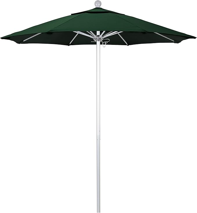 California Umbrella 7.5' Rd. Venture Series Contract Grade Patio Umbrella, Push Open Pin Stop, Silver Finish, Sunbrella Spectrum Cilantro