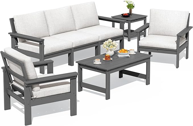 SERWALL HDPE Outdoor Patio Furniture Set | with Coffee Table & Side Table