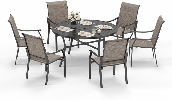 Sophia & William Outdoor Dining Set for 6, All-Weather & Durable Round Patio Table and Chairs Set, Patio Furniture Set for Lawn, Yark, and Courtyard