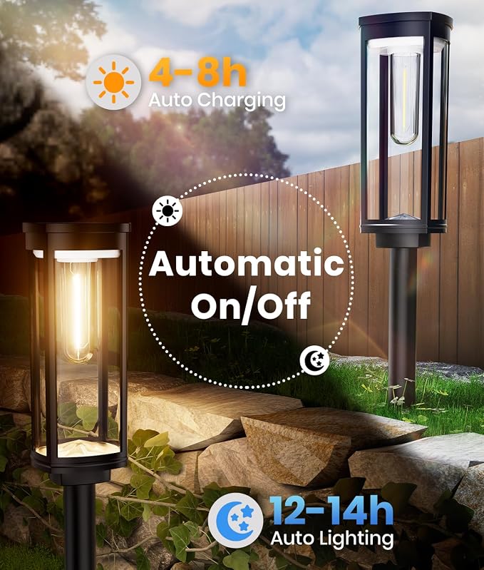 ALFIOT Solar Pathway Lights Outdoor Solar Lights Outdoor, IP65 Waterproof Auto On/Off Solar Garden Lights Solar Powered Landscape Lighting for Yard Walkway Driveway Pathway (Warm White, 2pack)