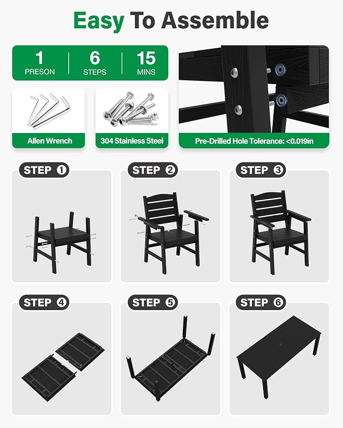 YEFU Outdoor Dining Chairs Set of 4: All-Weather Outdoor Chairs Set of 4 with Wide Seat and Armrests - Heavy-Duty Furniture Set Modern Patio Dining Chair for Outside/Deck/Pool 350lbs Capacity Black