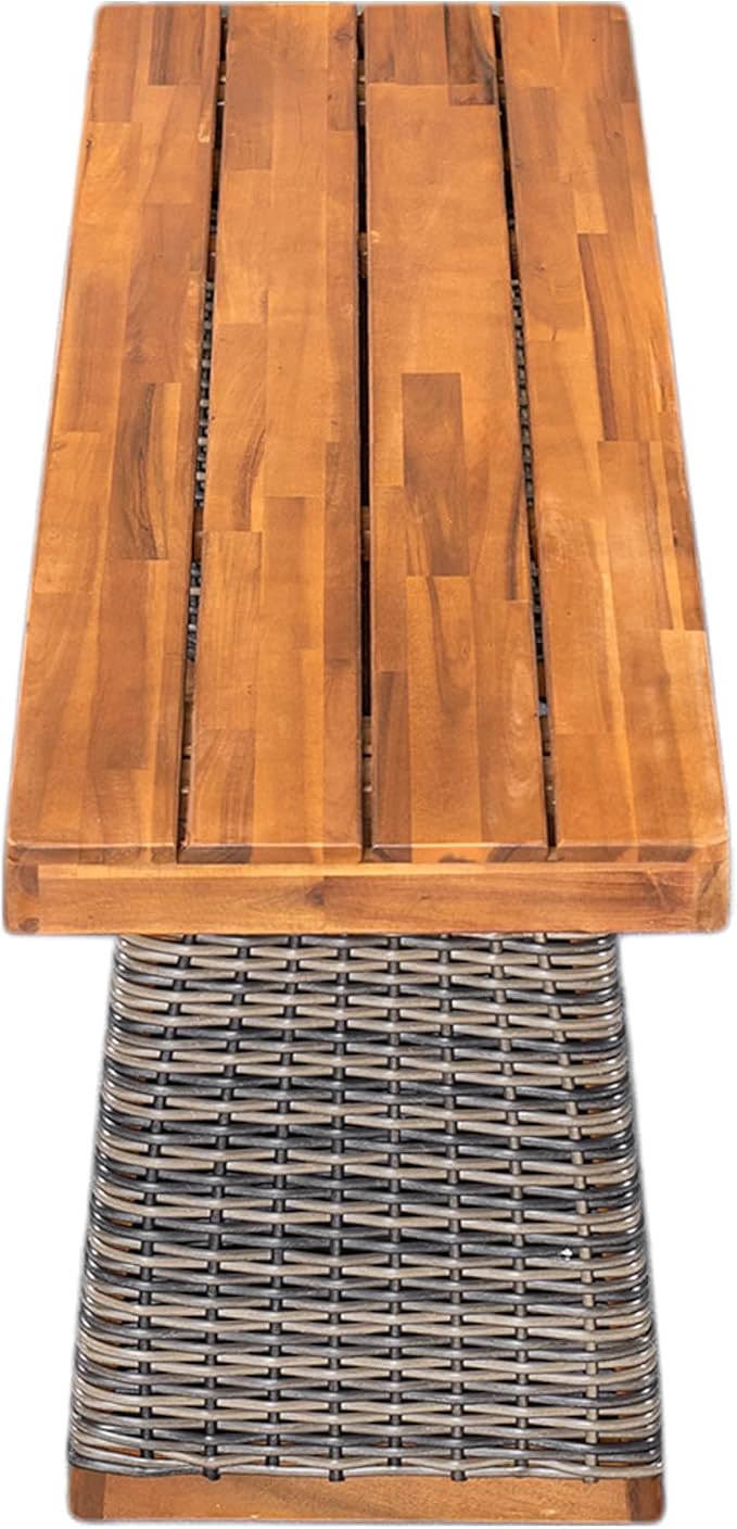 Christopher Knight Home Xavi Patio Acacia Wood Dining Set, Outdoor Side Table and Chairs Set with Slatted Panel Design and Handwoven Rattan Legs, Outdoor Furniture Set for Garden, 2 pcs, Grey + Teak