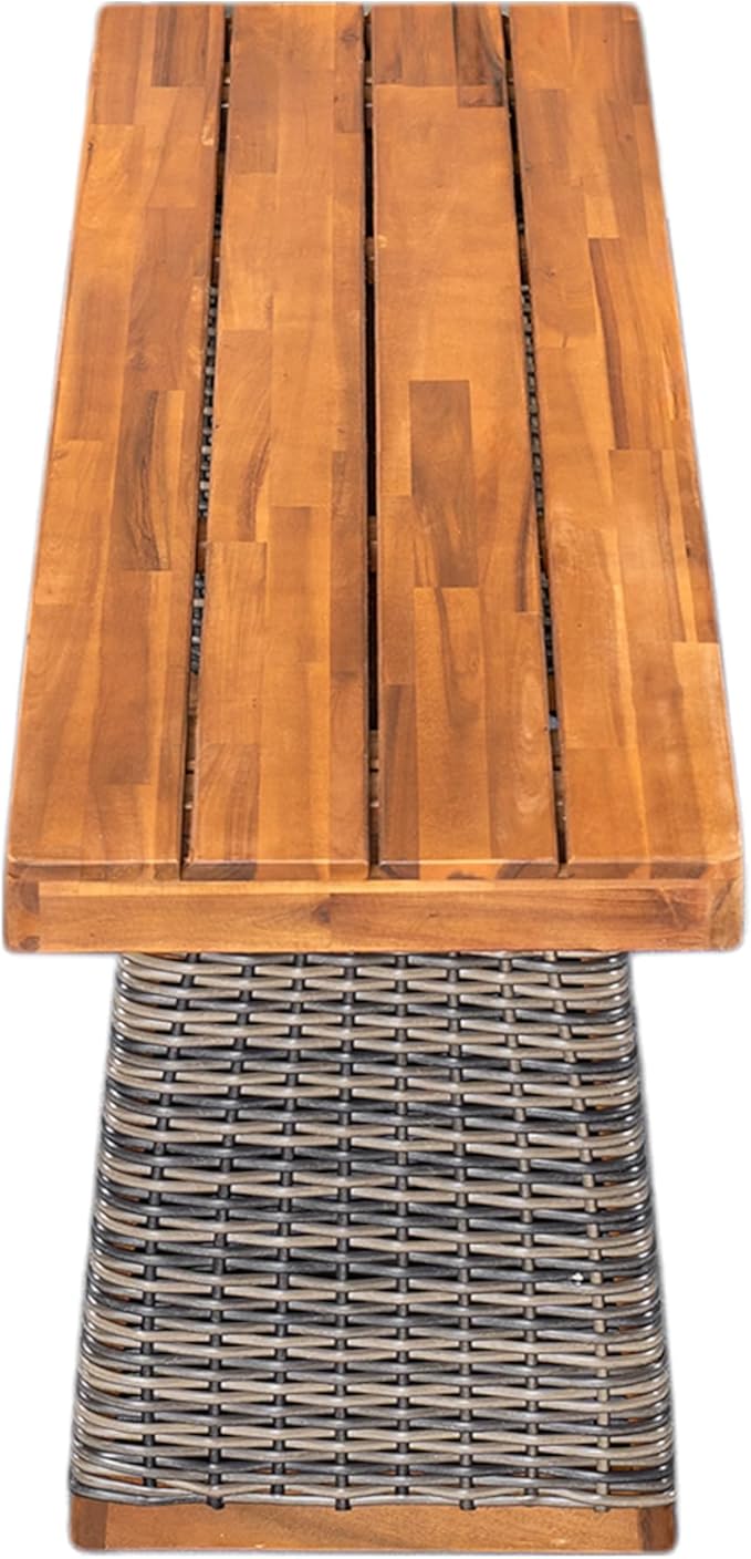 Christopher Knight Home 6-Piece Outdoor Dining Set, Acacia Wood Patio Table with Grey Wicker Bench and 4 Green Wicker Armchairs, Teak Finish, Beige Cushions, Backyard Garden Deck Furniture