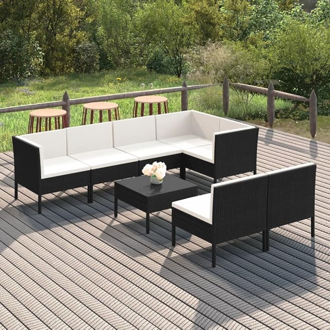 Patio Lounge Set with Cushions,Patio Furniture Sets,Patio Conversation Sets,Outdoor Furniture Sets,for Garden,Backyard,Outdoor,8 Piece Poly Rattan Black