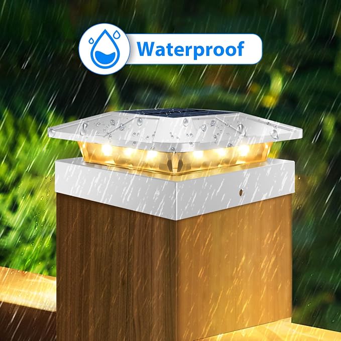 4x4 Solar Post Cap Lights Outdoor with 3 Modes, 12 Packs White Fence Light Solar Powered Waterproof for Wood/Vinyl Posts for Deck Yard Garden Patio Outside