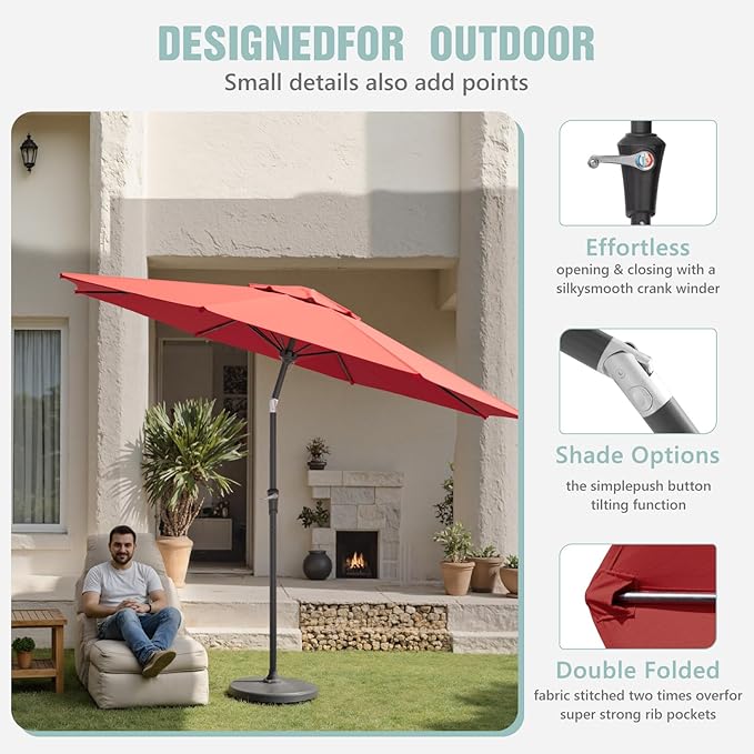 Sannwsg Patio Umbrellas, Pool Umbrella with 8 Sturdy Ribs, Outdoor Umbrella with Push Button Tilt/Crank, Deck Umbrellas, Market Umbrela Table for Backyard, Deck, Garden, Pool