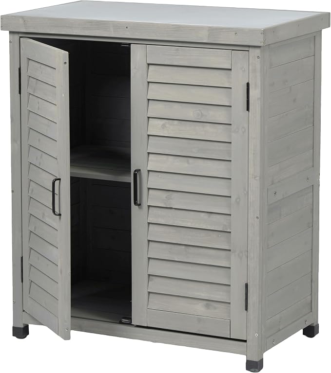 Wooden Outdoor Storage Cabinet, Bar Table Cabinet with Storage, Buffet Sideboard for Patio, Garden, Potting Bench, TV Stand, Balcony, Grey2