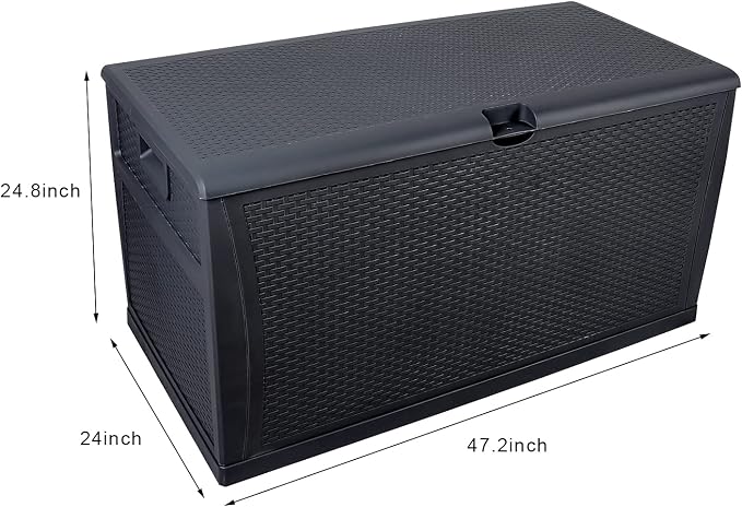 Henf 120 Gallon Outdoor Garden Plastic Storage Deck Box, Weatherproof Resin Container Storage Box Chest Table for Backyard Patio, Rattan-Look Design