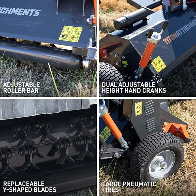 Titan Attachments 48" ATV/UTV Tow-Behind Flail Mower, Briggs and Stratton 420cc XR Professional Series Engine, 13.5 HP, Electric Start, Y-Blades, Mulch and Finish Mower for Uneven Terrain