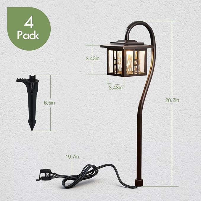LITFIT Low Voltage Landscape Lighting 4-Pack, Aluminum 12V 3000K Electric Pathway Lights, Waterproof ORB Color Wired Path Lights with Connectors for Walkway Yard Garden, 50000H Integrated LED
