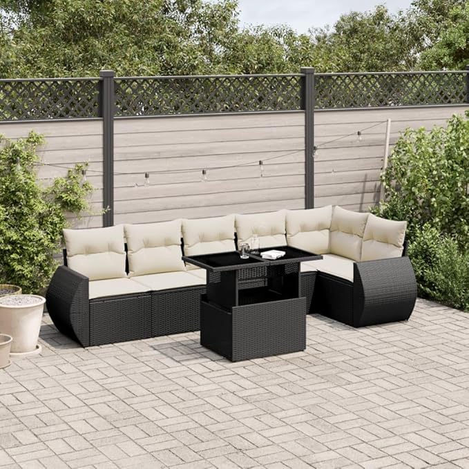 Garden Sofa Set Black PE Rattan Large Modular Garden Sofa Set Patio Conversation Outdoor Lounge for Decks backyards