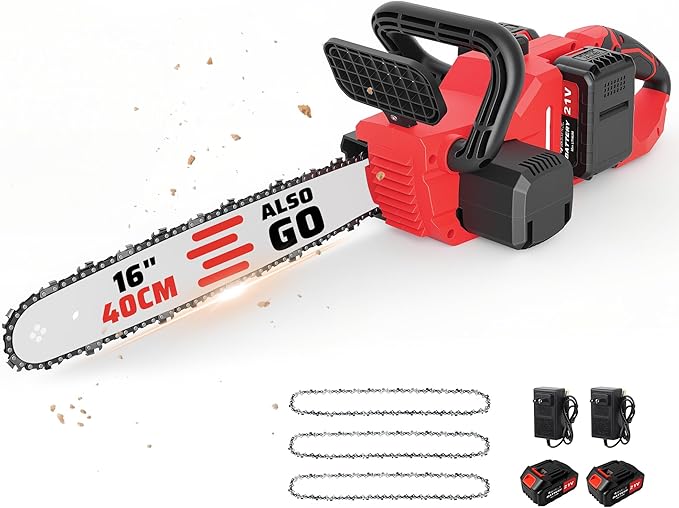 16" Cordless Chainsaw,42V Brushless Electric Chainsaw,6000mAh Battery Powered Handheld Chain Saw,Tool-Free Tensioning,Automatic Oiling for Tree Pruning, Wood Cutting,Yard Work and Outdoor Gardening