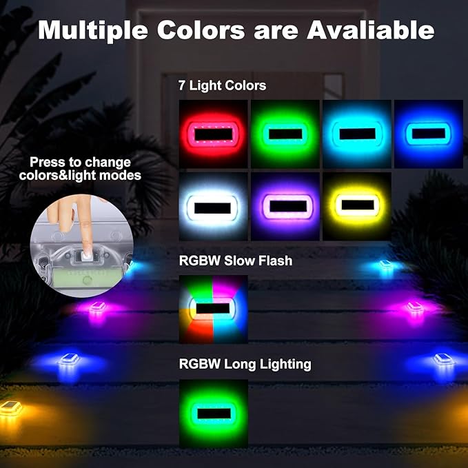 T-SUN Solar Deck Lights Outdoor Waterproof, Deck Lights Solar Powered, Driveway Marker Light for Fence Front Door, Step, Stair, Garden, Sidewalk, Pathway, Dock Porch, Backyard (Multicolor, 4 Packs)