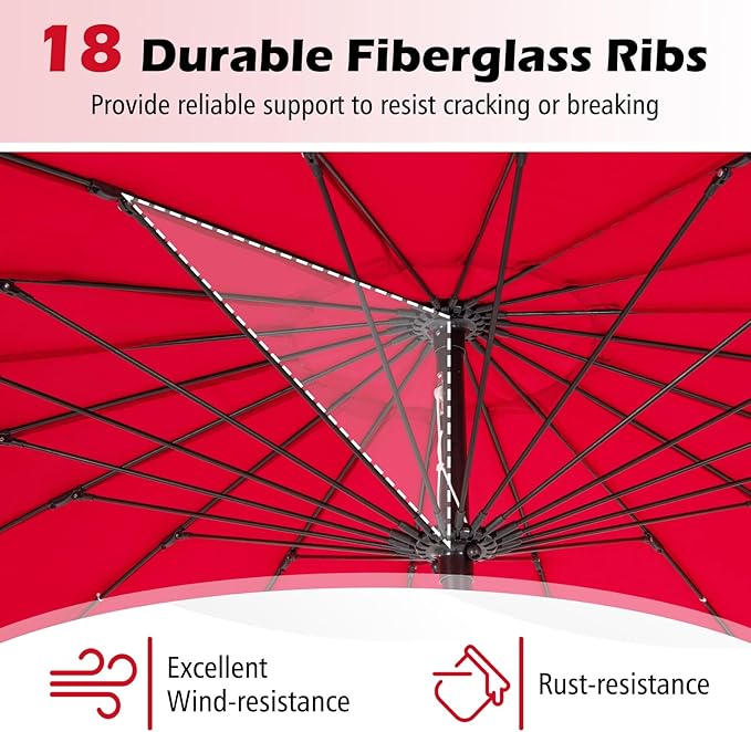 Tangkula 9FT Round Patio Umbrella, Outdoor Market Umbrella with 18 Fiberglass Ribs, Push Button Tilt, Crank, Fade-resistant Canopy & Ventilation, Aluminum Table Umbrella for Backyard, Pool (Wine)