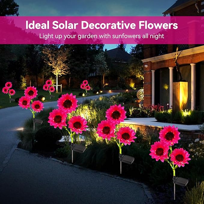 3 Pack Solar Garden Flowers Lights Outdoor Waterproof Sunflower Solar Lights for Yard Decorations Garden Decor for Yard Patio Lawn Gift for Mom Women Mother's Day