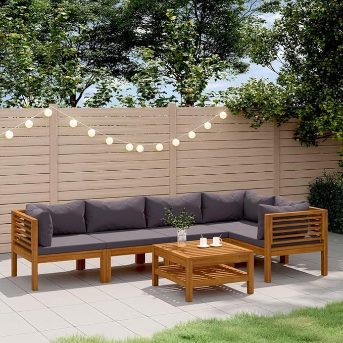 6 Piece Patio Lounge Set, Patio Conversation Set Garden Lounge Set Outdoor Sofa Set Sectional Sofa for Piazza Garden Negotiation Area Exhibition with Cushion Solid Acacia Wood