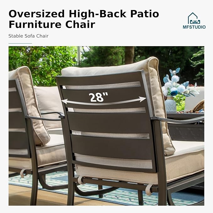 MFSTUDIO Metal Patio Conversation Sets, Outdoor Furniture Sofas Set of 2, 2 Pieces Durable Steel Frame Patio Chairs with 5.8" Beige Cushions for Patio Garden Backyard Balcony