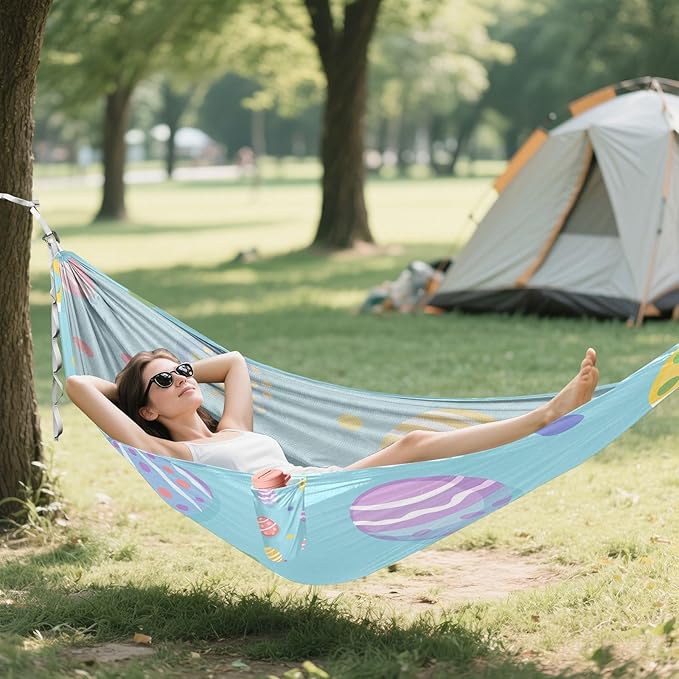 Hammocks for Outside Easter Colorful Eggs Camping Hammock Portable Hammocks with Tree Straps and Carry Bag Camping Accessories for Hiking Beach Outdoor