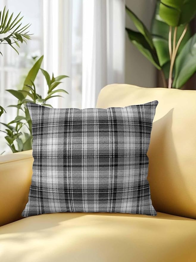 Waterproof Outdoor Pillow 1 Pack Gray Checked Plaid Decorative Throw Pillows Cover & Insert 18x18 Inch Pillowcase Stripes Woven Grid Square Pillows for Couch Sofa Bed Patio Furniture Indoor Outdoor
