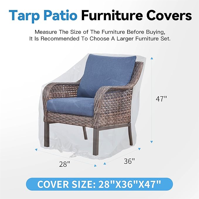 Patio Chair Covers 2 Pack Waterproof,Outdoor Furniture Covers,Windproof,Heavy Duty Outdoor Chair Cover,Fits up to 28"W x 36" D x 47"H,Grey