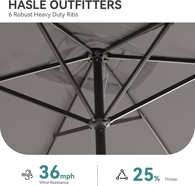 HASLE OUTFITTERS Rectangular Patio Umbrella, 6.5 x 10 ft Rectangle Table Umbrellas w/Heavy Duty Ribs, Effortless Crank and Push Button Tilt, Wind Resistant Sun Umbrella for Outdoor Patio, Gray