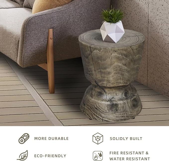 14.6" x 17" Height Faux Woodgrain Accent Table - Antique Gray Concrete Multi-Functional Piece