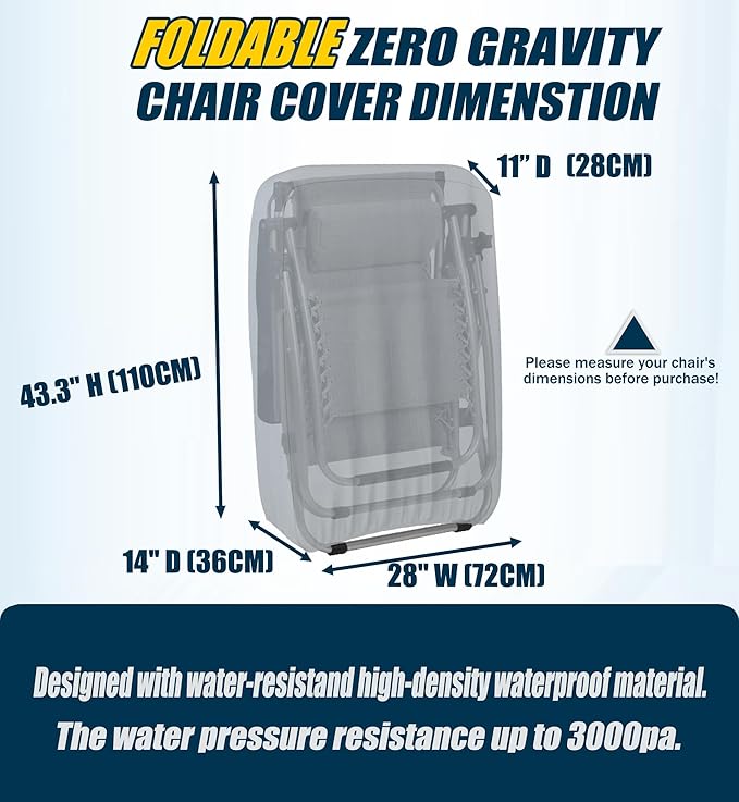 Outdoor Zero Gravity Folding Chair Cover 600D Waterproof Patio Foldable Lawn Lounger Recliner Chair Covers Patio Furniture Covers - 1 Pack 28" W x 14" D x 43" H