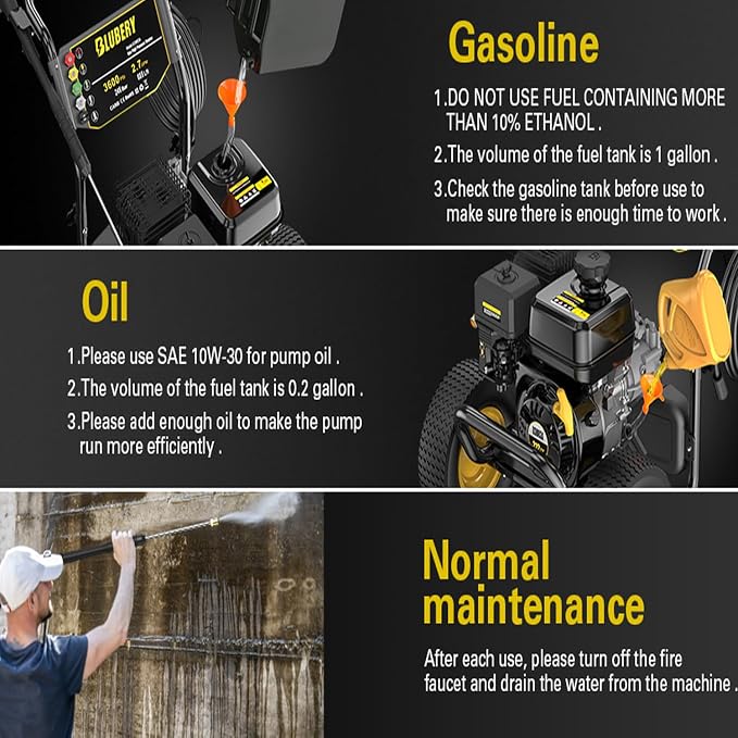 3600 PSI & 2.7 GPM Gas Pressure Washer, Heavy Duty Power Washer, 30Ft High Pressure Hose&Soap Tank, 5 Adjustable Nozzles, EPA/CARB Compliant,Black