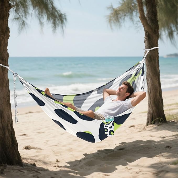 Leopard Print Lime Green and Navy Blue 330lb Capacity Outdoor Hammock with Portabl Carry Bag Cloth Hammock for Indoor Outdoor Patio Base para hamacas