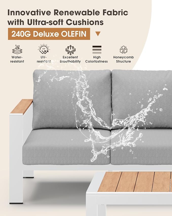 Aluminum Outdoor Patio Furniture Set, 11 Seats Patio Conversation Sets, Oversized Outdoor Sectional with Washable Thick Cushions & Coffee Table for Backyard, Garden and Poolside, White
