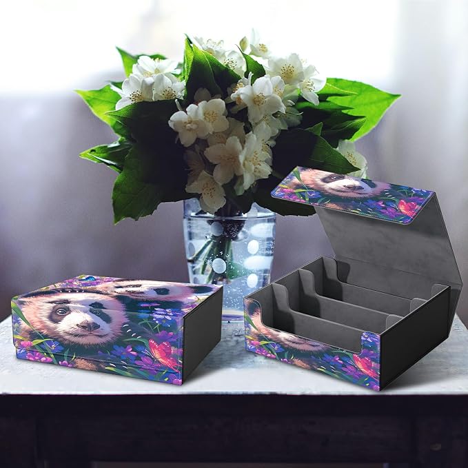 Large Card Deck Box for MTG, Fits 1200+ Sleeved Cards, PU Leather Storage Case with Strong Magnetic Closure, Multiple Colors Available for TCG CCG Baseball Card Collections, Butterfly Panda