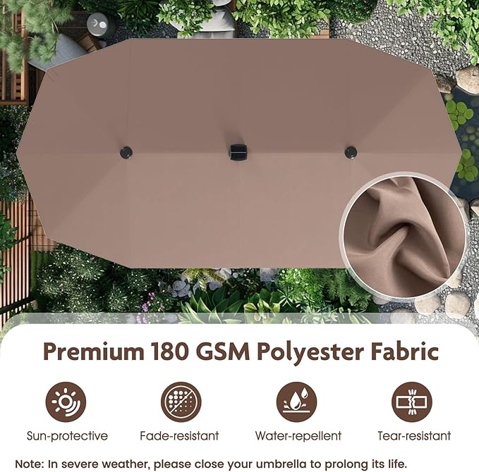 Tangkula 13 FT Large Patio Umbrella w/LED Solar Lights, Crank Handle, 12 Heavy-Duty Ribs, Outdoor Double-Sided Table Market Umbrella Rectangular Twin Parasol for Garden Deck Lawn Poolside (Tan)