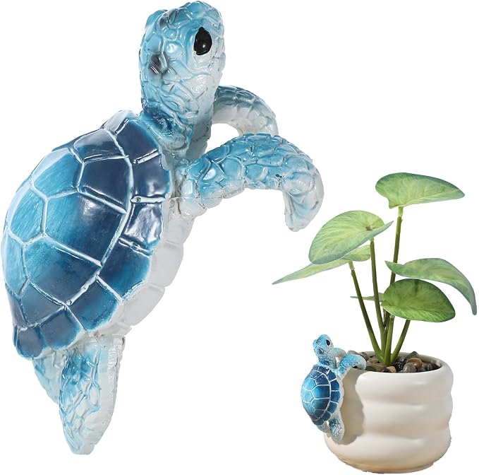 Turtle Plant Decorations For Pots Blue Tortoise Figure Plant Pot Hanger | Climbing Resin Cute Hanging Sea Turtle Statue Planter Pots Decorations For Yard Garden Ornaments Pot Decoration