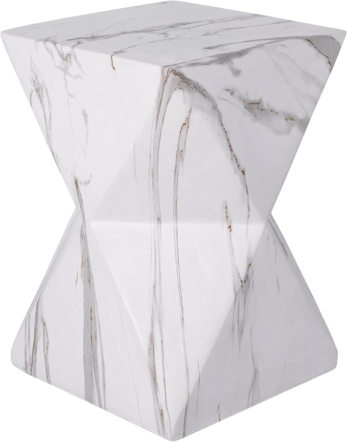 Merax 18.5" H Modern Geometric MGO Side Table, Hourglass Accent Table with Faux Marble Finish - Weather Resistant End Table for Indoor and Outdoor Use, Living Room, Bedroom & Patio, White Marble