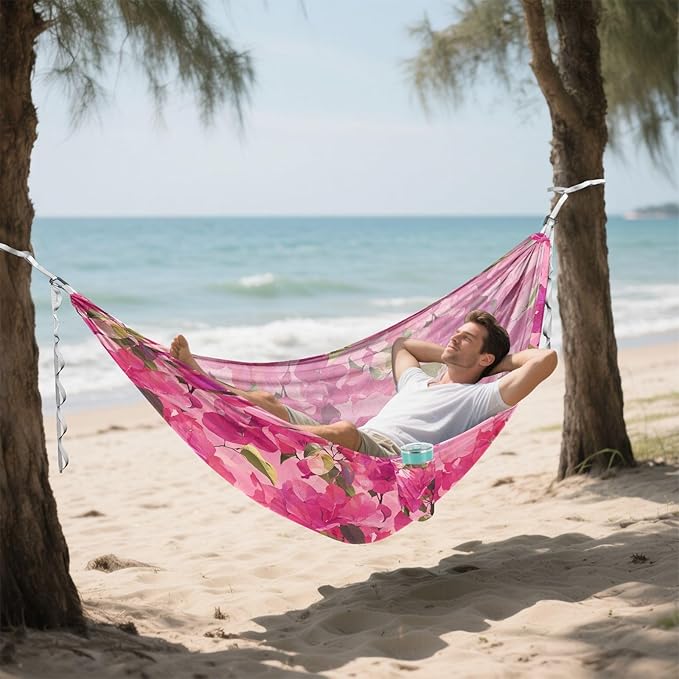 Camping Hammock Outdoor Hammocks for Outside Bougainvillea Flowers Hotpink Beach Trees Portable Lightweight with Pockets Tree Straps Indoor Small