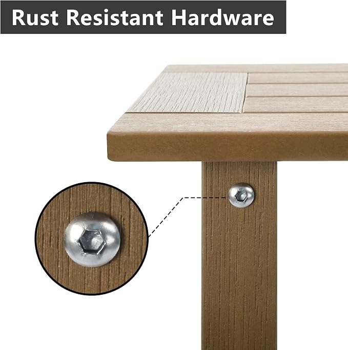 Meluvici Double Adirondack Outdoor Side Table Weather Resistant, Outdoor Rectangular Patio End Table for Adirondack Chair, Teak