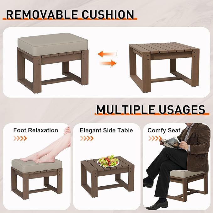 Rustic Hideaway Natural Cedar Wood Outdoor Furniture Set, Wicker Patio Conversation Set for Porch Garden Backyard, Couch, Coffee Table and 2 Ottomans, 4 Piece, Brownish/Beige