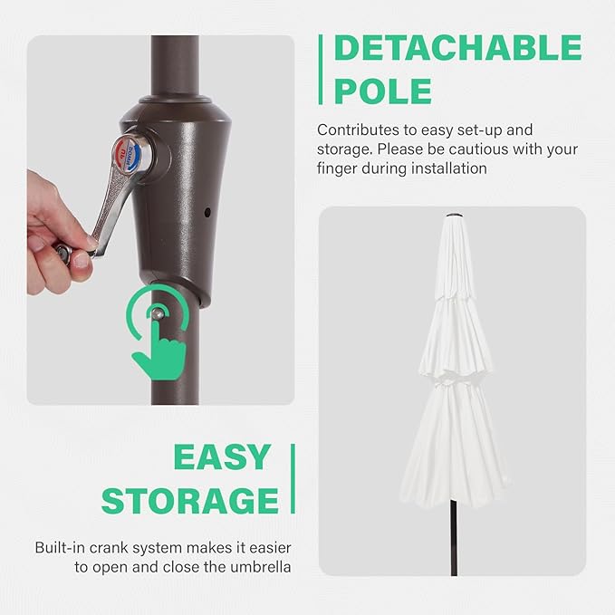 JEAREY 3 Tiers 9 FT Patio Umbrellas Outdoor Table Umbrella with Push Button Market Umbrella 8 Sturdy Ribs UV Protection Waterproof for Garden,Off-white