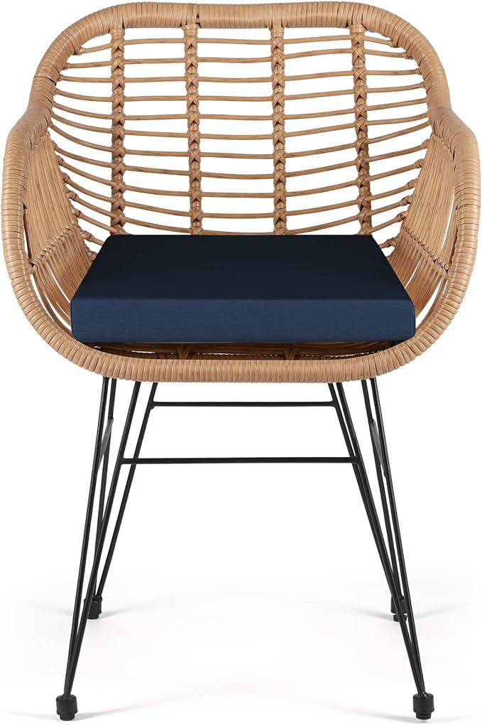 WestinTrends 3 Pc Furniture Wicker Rattan Patio Conversation Seating Chair Set with Cushions and Table for Indoor Outdoor, Balcony, Porch, Garden, Pool, Deck, Lounge, Navy
