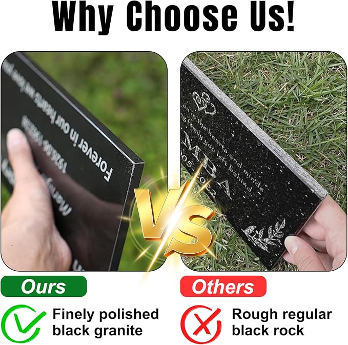 Headstones for Graves - Natural Granite Memorial Stone Custom Tombstones for Grave Stones Temporary Grave Marker for Cemetery for Humans with Photo Outdoor