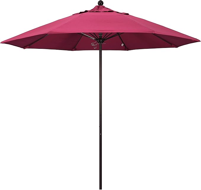 California Umbrella 9' Rd. Venture Series Contract Grade Patio Umbrella, Push Open Pin Stop, Bronze Finish, Sunbrella Hot Pink