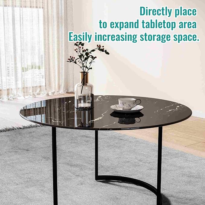 36 Inch Round Black Marble Glass Table Top, 8mm Thick Tempered Glass Tabletop for Dining Tables, Coffee Tables, Patio Tables