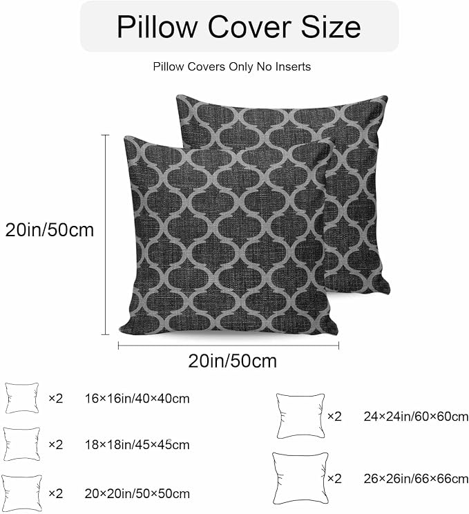 Black Morocco Outdoor Pillow Covers 16x16 Inch Throw Pillow Covers Set of 2 Waterproof Decorative Pillow Cases Boho Vintage Quatrefoil Geometric Plaid Cushion Covers for Patio Furniture Garden Couch