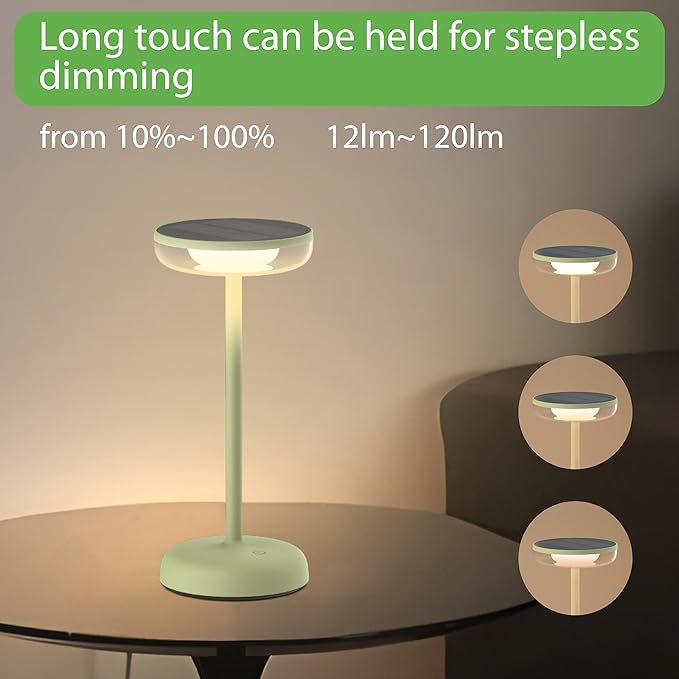 Cocktail Style Solar Table Lamp – Cordless LED Light with USB-C Charging, Dimmable Warm 2700K Glow, Weather Resistant for Indoor/Outdoor Use – Black, 1 Pack