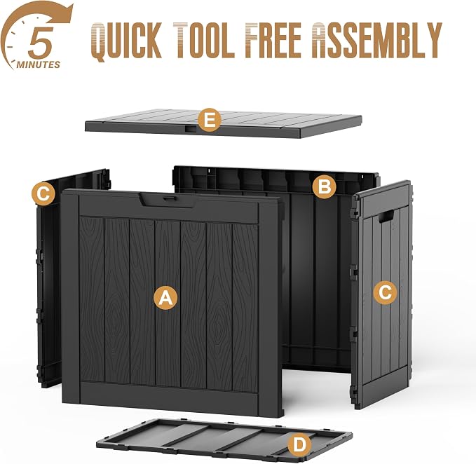 DRATO 35 Gallon Outdoor Storage Box Waterproof, Resin Small Deck Box for Patio Furniture Bench, Pool Garden Tools, Weatherproof Outside Storage Bin for Backyard Porch (Black, 35 Gallon)