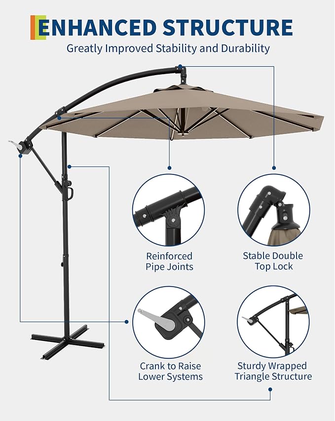 15FT Rectangular Patio Umbrella With Solar Lights & Base Included - Large Patio Umbrella With Crank Handle, UV Protection for Outdoor Market, Lawn, Backyard, Pool