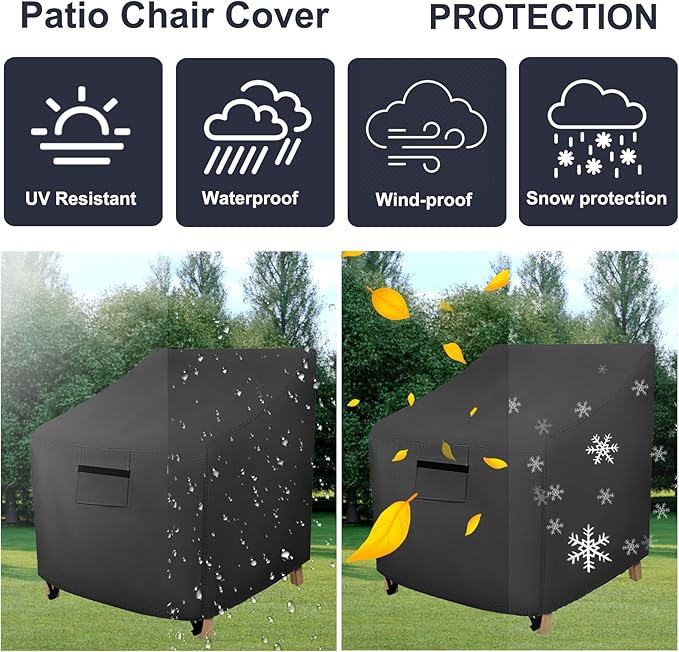 Patio Furniture Covers Waterproof for Chairs, Lawn Patio Chair Covers Fits up to 28 W x 30 D x32 H inches 2 Pack Black