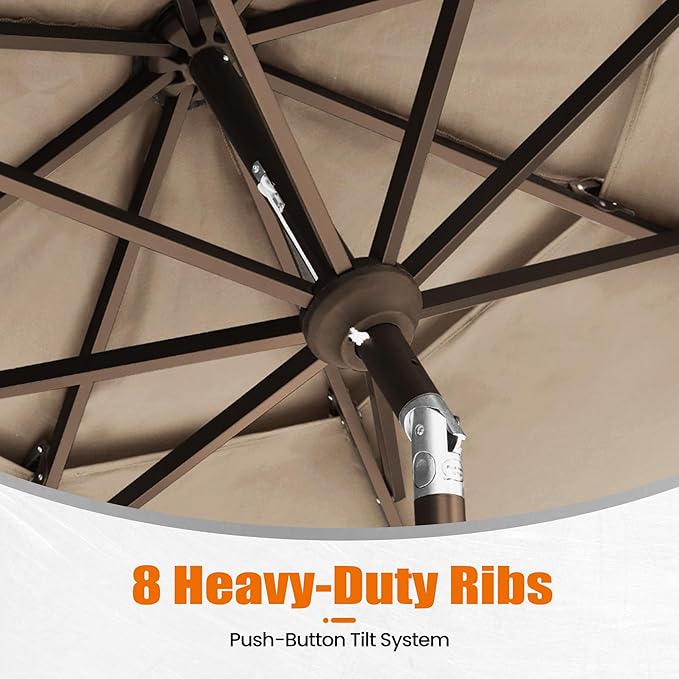 EliteShade USA 10-Year-Non-Fading 10ft 3-Tier Market Patio Umbrella, Commercial Grade Outdoor Table Umbrella with Crank Open, Windproof & UPF 50+ UV Protection, Heavy Duty Ventilation for Garden, Deck, Pool, Backyard, Beach & Bistro, Heather Beige